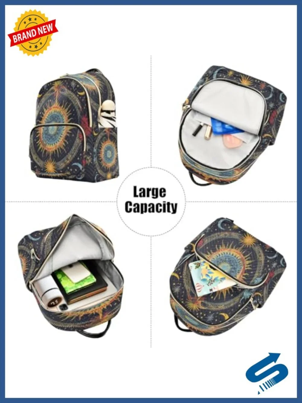 Mandala Stars Alchemy Women's Fashion Backpack Rucksack Travel Shoulder Bag